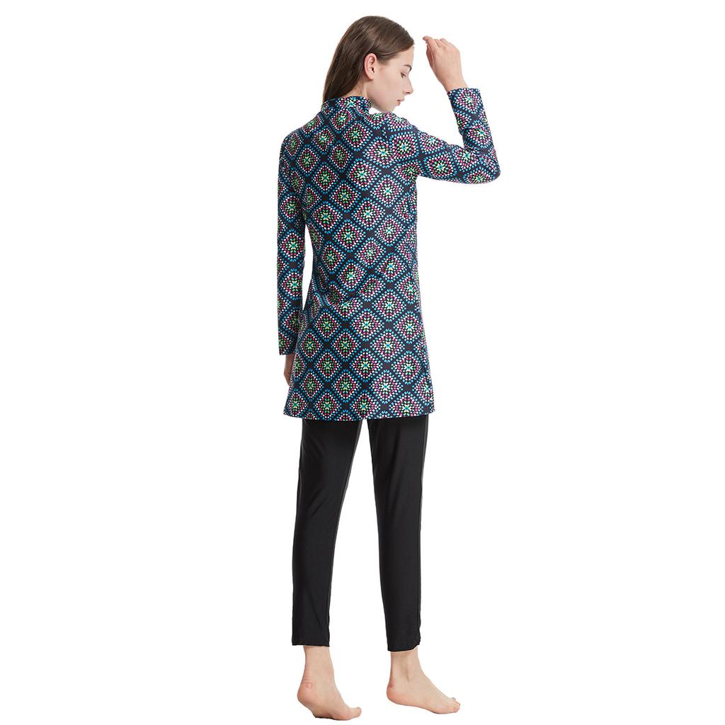 S-3XL женский мусульманский купальник с длинным рукавом, купальный костюм с кепкой и принтом, купальник с полным покрытием, купальный костюм из 3 предметов, защита от солнца