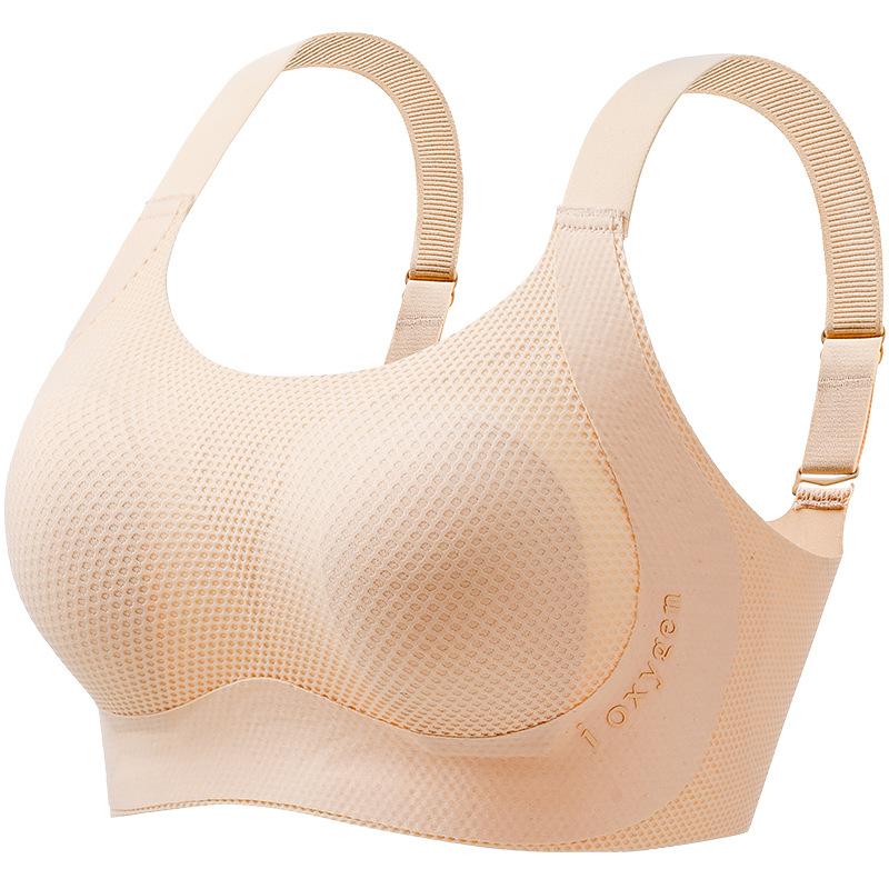 Plus Size Lady Non Trace Ultra Thin Rabbit Ear Double Pull Anti Droop Retraction Pair Breast Bra