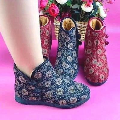 Обувь Старого Пекина Осенне-зимняя обувь для пожилых женщин Не водонепроницаемая, а также теплая Нескользящая обувь для мам с бархатной подкладкой