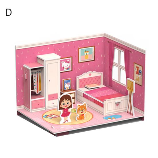 Three-Dimensional 3D Model Puzzles Handmade DIY Houses Building Blocks Kids Toys