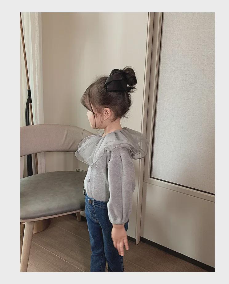 Girls' Mesh Lotus Leaf Collar Cardigan - Autumn Top for Ages 3-8