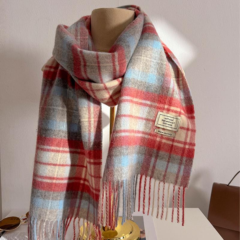 100% Pure Wool Winter Scarf for Women Long Warm Cashmere Scarves Hijab Lady Plaid Shawl Wrap Female Pashmina Bandana Headscarves
