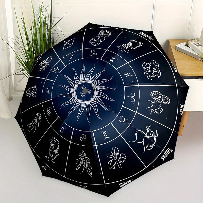 Zodiac Wheel Astrology Chart DecorUmbrella, Portable 3-Fold Compact Umbrella for Men & Women Gift