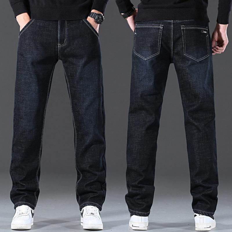 Мужские утепленные прямые брюки свободного кроя из флиса с добавлением эластана, средняя посадка. Осенне-зимняя мужская одежда. Легкая роскошь, теплые длинные брюки.