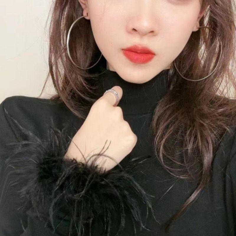 Бархатный облегающий топ с высоким воротником, пэчворк, длинный рукав, белый - Осень/Зима 2024