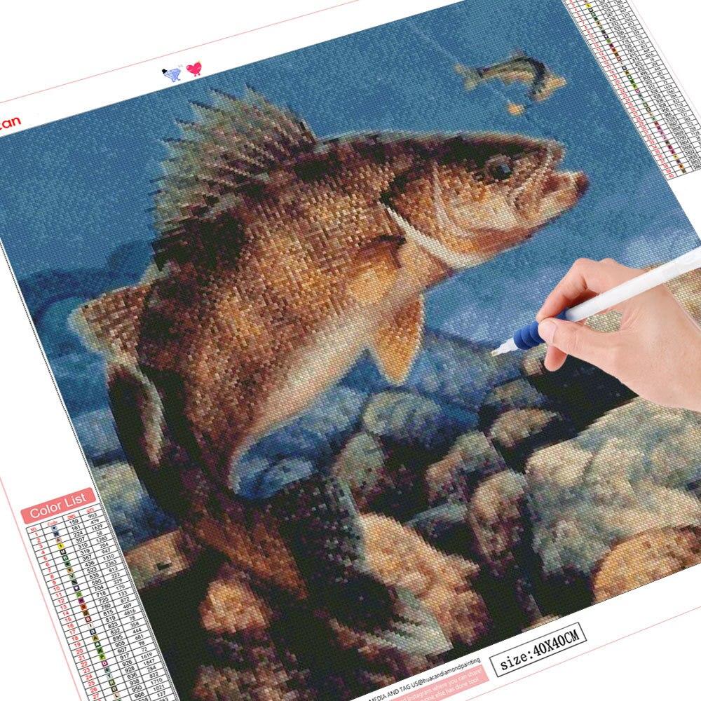 5d Алмазная картина Рыба Мозаика Животное Подарок ручной работы DIY Алмазная вышивка Крестом Озеро Домашний декор