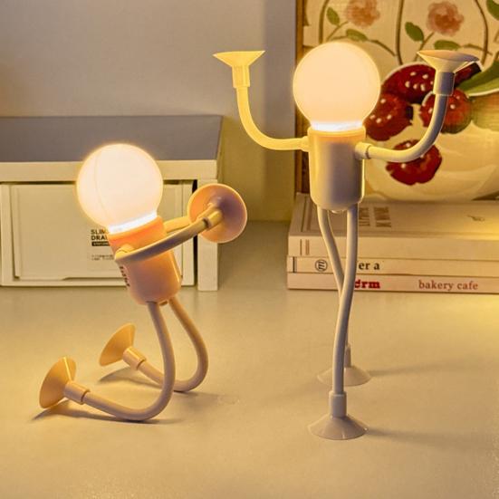 LED Bedside Lamp Changeable Shape Funny Night Light with Suction Cup Soft Glow DIY Shape Cute Light Bulb Man Mini Night