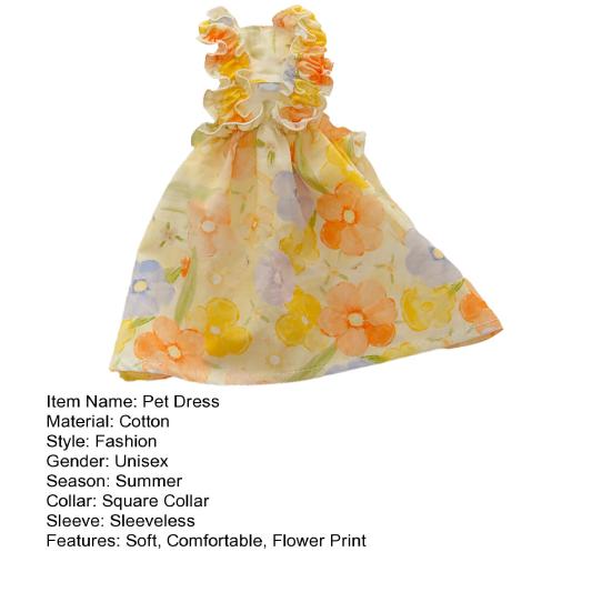 Painting Flower Print Ruffle Strappy Thin Summer Sleeveless Small Medium Dog Puppy Tee