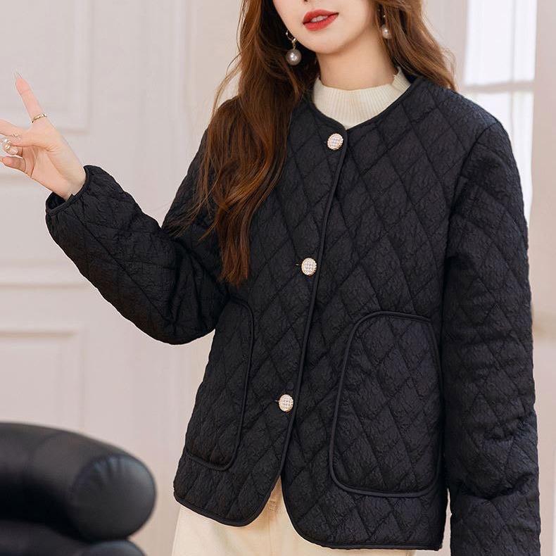 Повседневное хлопковое пальто с подкладкой, женские винтажные тонкие стеганые женские куртки с круглым вырезом и длинными рукавами на пуговицах, весна 2025, модные женские парки, пальто