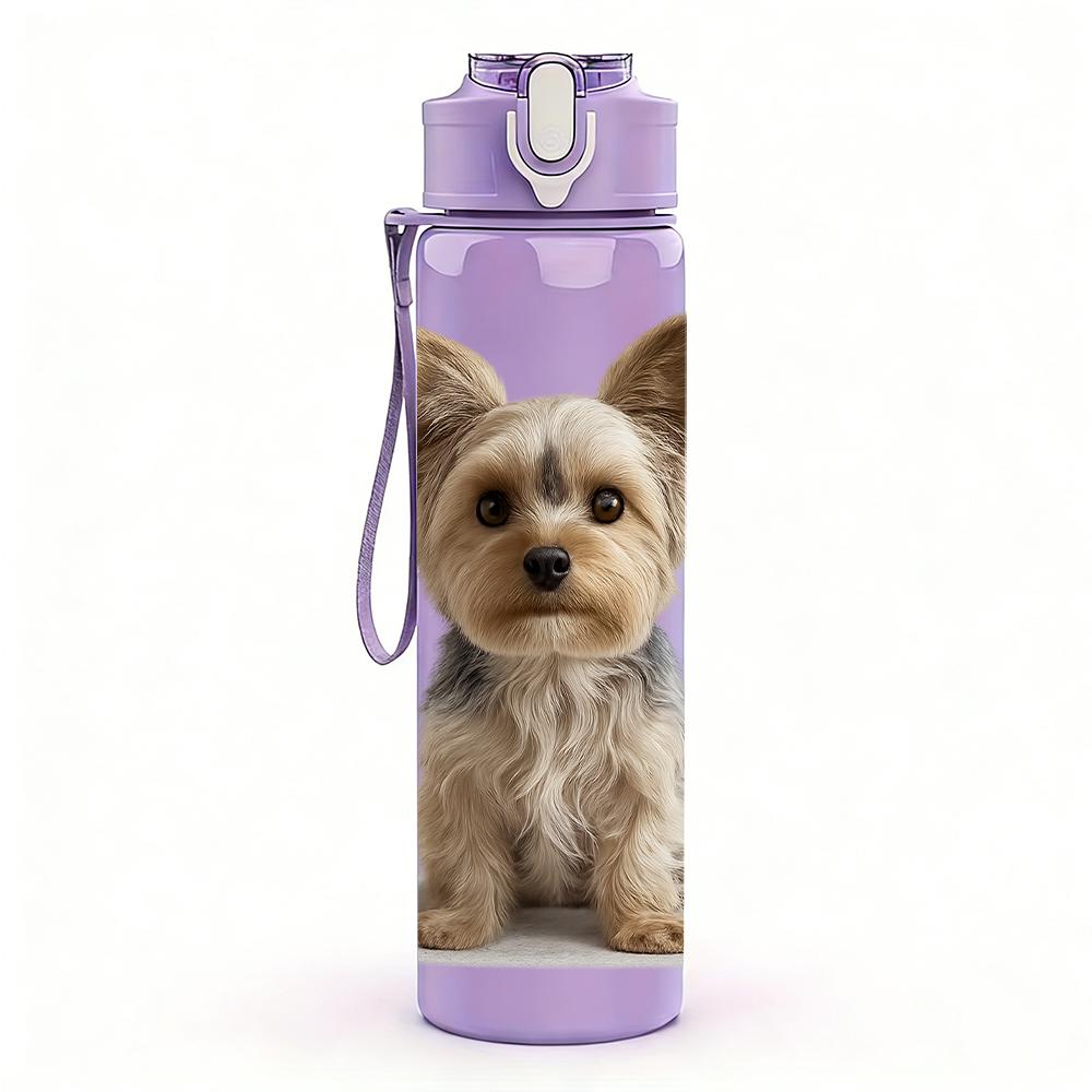 1PC Yorkshire Terrier Puppy Bust 750ml Color Plastic Sports Water Bottle Leakproof Flip Straw Lid For Sports Office Home Use