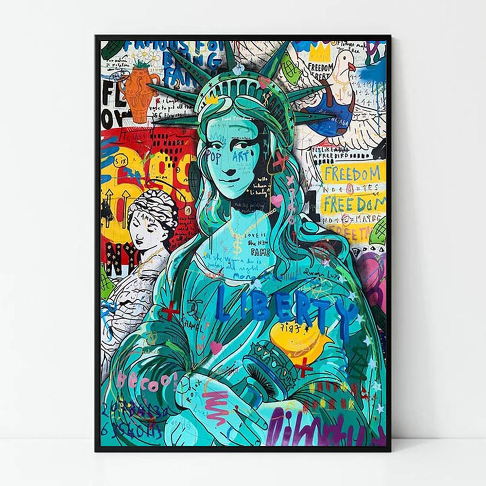 Street Graffiti Style Wall Art Poster Fashion Mona Lisa Lady Liberty Home Room Decor Canvas Painting Mural Picture Print Artwork
