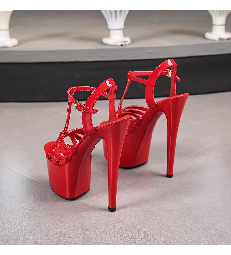 Women's Patent Leather 17CM Super High Heel Sandals Sexy Thin Heel Platform Open Toe Slip On Mules Summer Shoes LFD-181-41