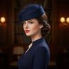 Solid Color Wool Bow Hat with Veil Mesh Topper Hat Sweet Stewardess Cap Dinner