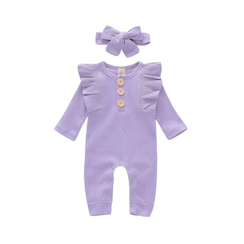 Infant Girls Solid Color Baby Girl Knitted Romper Jumpsuit Footed Onesie