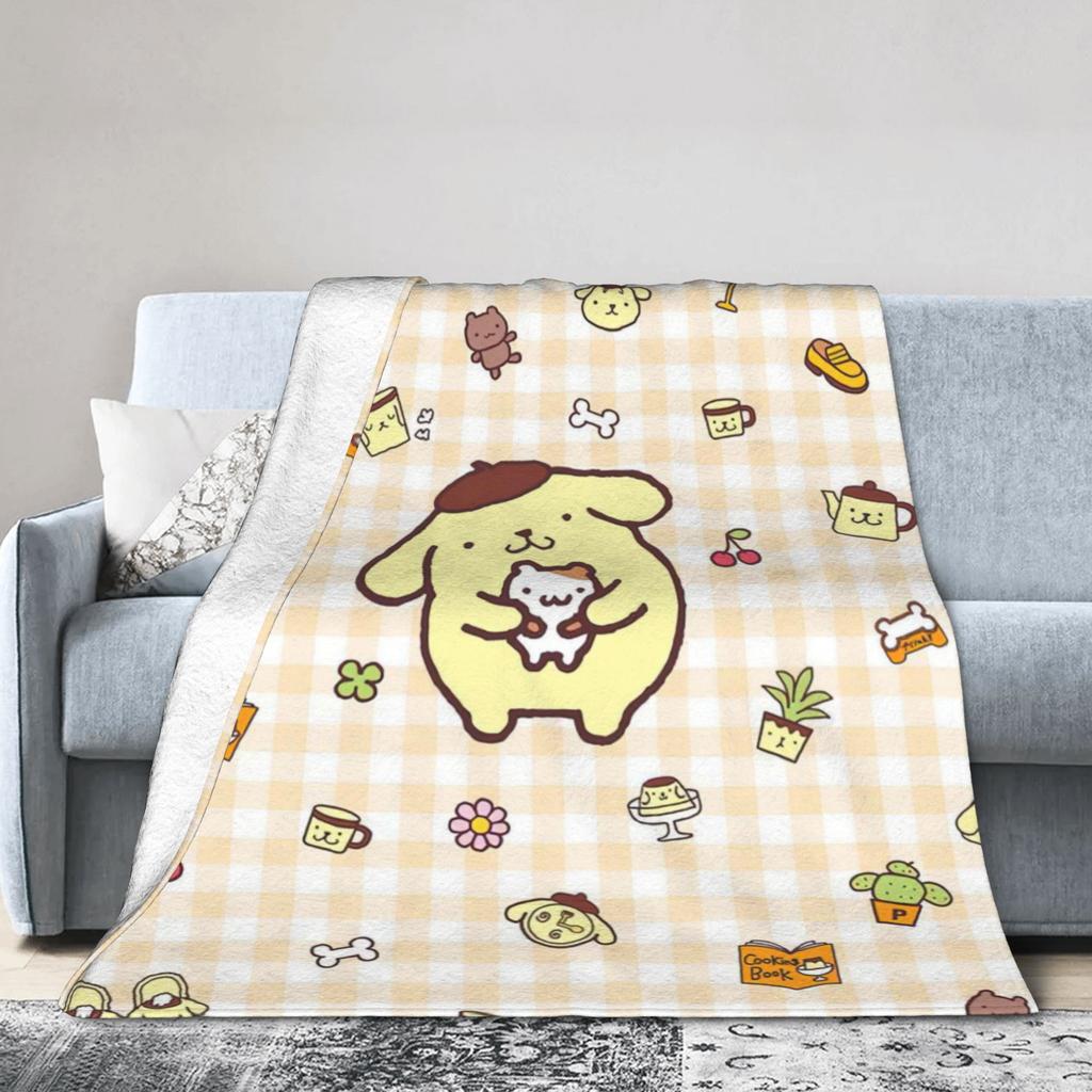 Плюшевое одеяло с помпонами Pom Pom Purin, забавное плед для дома, отеля, дивана, 150*125 см, одеяло