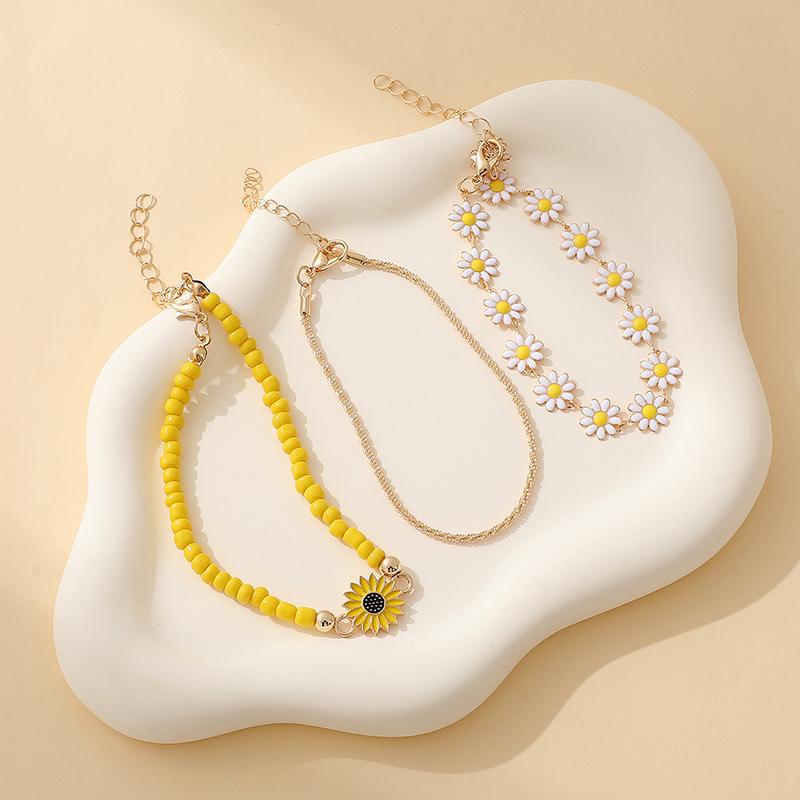3 шт. милый кулон в виде цветка маргаритки браслет на щиколотку набор для женщин богемный бисерный подсолнух штабелируемый ручная цепочка ювелирные изделия аксессуары