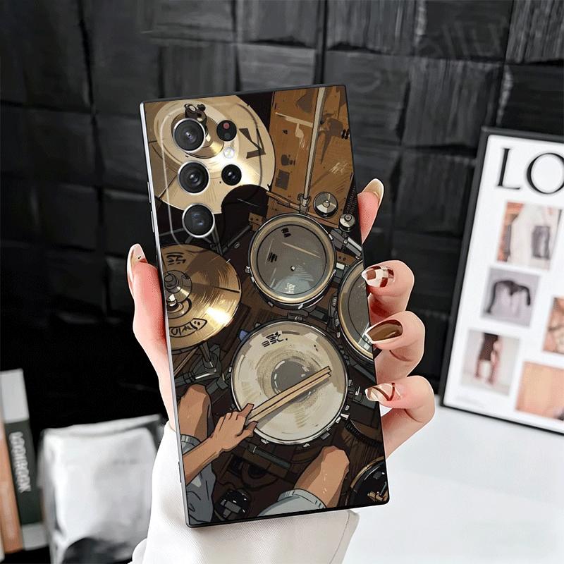 Drum Set Rock Music Soft Phone Case for Samsung Galaxy S26 S25 Edge S24 Ultra S23 Plus S22 S21 FE S20 Black Cover Back Shell