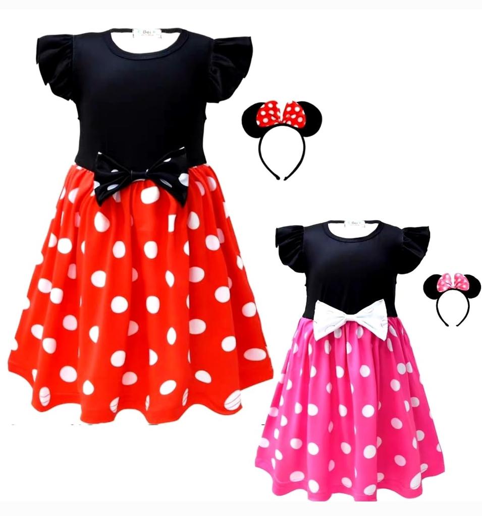 [Sai Sai] Minnie Mouse Dress, Polka Dot Print, Princess Style, Cute [Polka Dot Ribbon Dress], Stylish Minnie Mouse Dress, Kids' Clothing, Includes