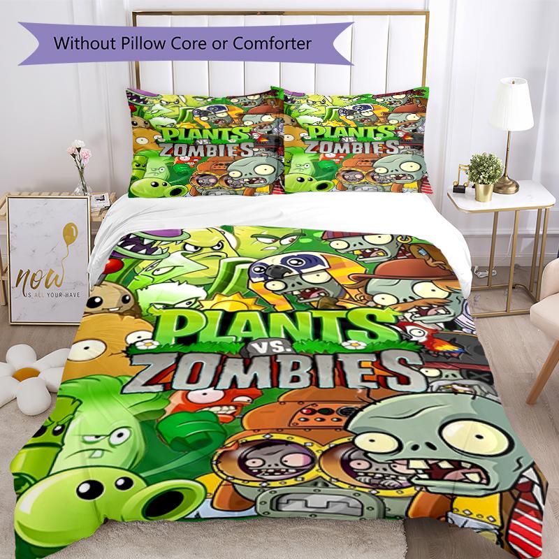 3pcs Plants vs. Zombies pattern bedding set duvet cover set includes duvet cover &pillowcases, perfect all season bedroom decoration & gift