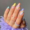 24 Pieces Nail Art Piece Wearable Nail, French Rainbow Line Patch Nail Art, Wearable Nail Sticker Removable Nail