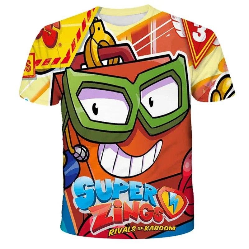 Футболка Super Zings, летняя детская футболка с принтом мультфильмов для мальчиков и девочек, модная повседневная верхняя одежда для старых детей