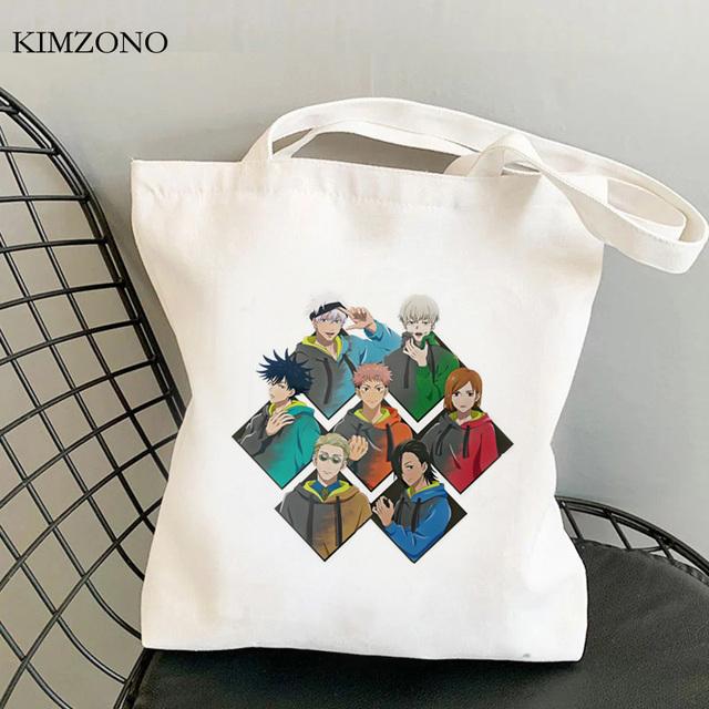 Сумка для покупок Jujutsu Kaisen bolsas de tela, сумка-шоппер из хлопкового полотна bolso, сетчатая многоразовая сумка bolsa compra sacola на заказ