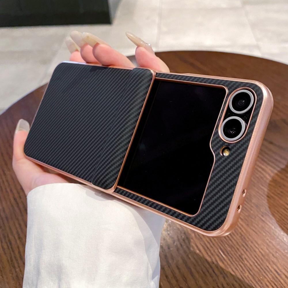 Для Samsung Galaxy Z Flip 7 6 5 4 Электрооцинкованный Матовый Чехол-Бампер с Текстурой Углеродного Волокна, Ударопрочный, Защита от Падения, Складной, Жесткий ПК