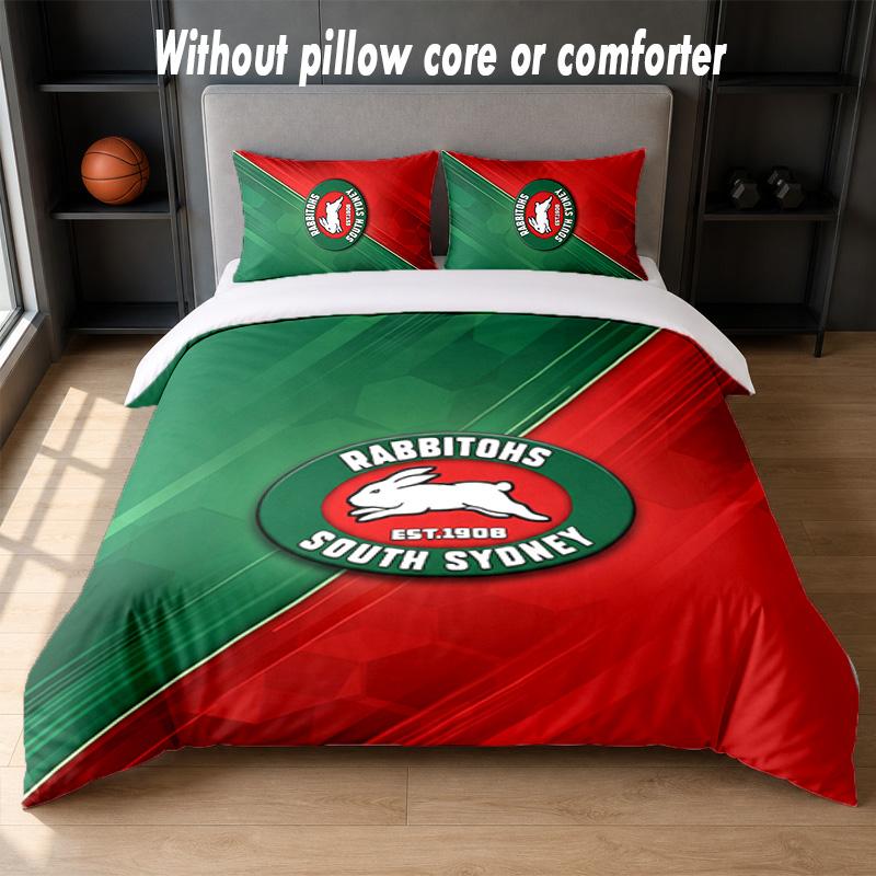 South Sydney Rabbitohs Design Bed Bedding Set 1 Duvet Cover + 2 Pillowcases Soft Breathable Household Bed Linens