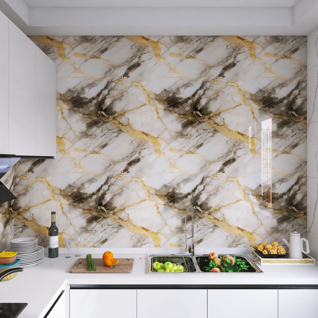 Кухонные мраморные наклейки на стену Водонепроницаемые и маслостойкие Толстые наклейки Защитная пленка для столешницы плиты Самоклеящиеся обои