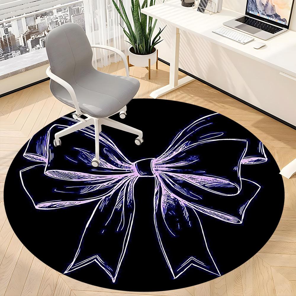 1pc Bow Ribbon Office Round Area Rug, Indoor Mat Suitable ForOffice, Under Office Chairs Bedroom Living Room Home Decor, Room Deco T102