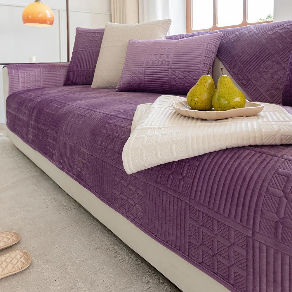 Чехол для дивана из северного голландского бархата, нескользящий чехол для дивана, универсальная зимняя подушка для дивана, однотонная подушка для дивана Simplicity