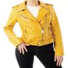 Noora Women Lambskin Yellow Leather Jacket, Мотоциклетная байкерская кожаная куртка, Западная куртка с поясом