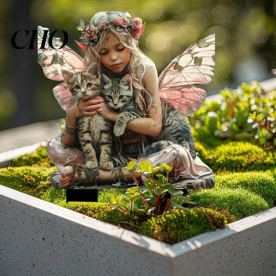Outdoor Garden Stake Stake, Fairy Cats Shape with 2D Printing, Waterproof Acrylic Realistic Decoration, for Courtyards And Lawn
