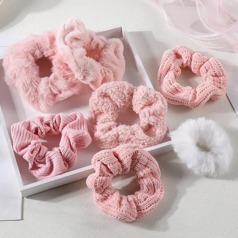 7 шт./набор Держатель для хвоста Аксессуары для волос Резинки для волос Однотонный Вельвет для Девочек Женщин Резинка для волос