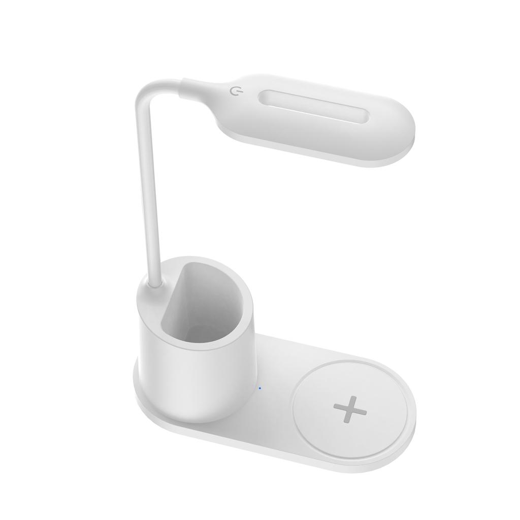 3-in-1 Pen Holder Desk Lamp with 15W Wireless Fast Charging, QC2.0 Protocol, TYPE-C Power, 360° Flexible Pole & 3-Color Stepless Dimming