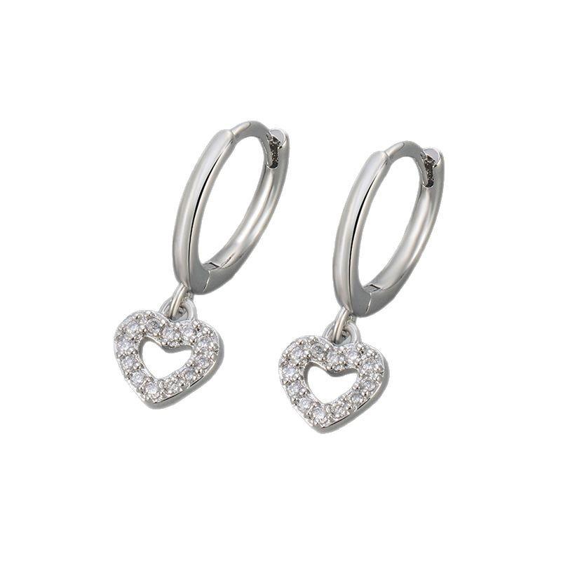 Korean-Style Zircon Heart Tassel Earrings