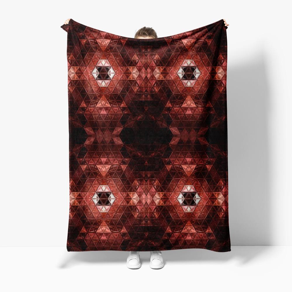 Geometric Red Rose Pattern Fleece Blanket Soft Cozy Throw Bed Sofa Decorative Warm Throw Blanket