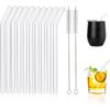 [10 Pcs] Reble Short Bent Glass Straws - 6" x 10 mm Clear Glass Straws Shatter Resistant Cocktail Straw With 2 Cleaning Brushes for