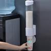 Paper Cup Dispenser Wall Mount Punch-free Pull Type Clear Visible Dustproof Lid Disposable Plastic Water Cup Storage Holder Home Supplies