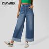 Женские новые весенние модные джинсы с высокой талией и подвернутыми штанинами, повседневные широкие брюки