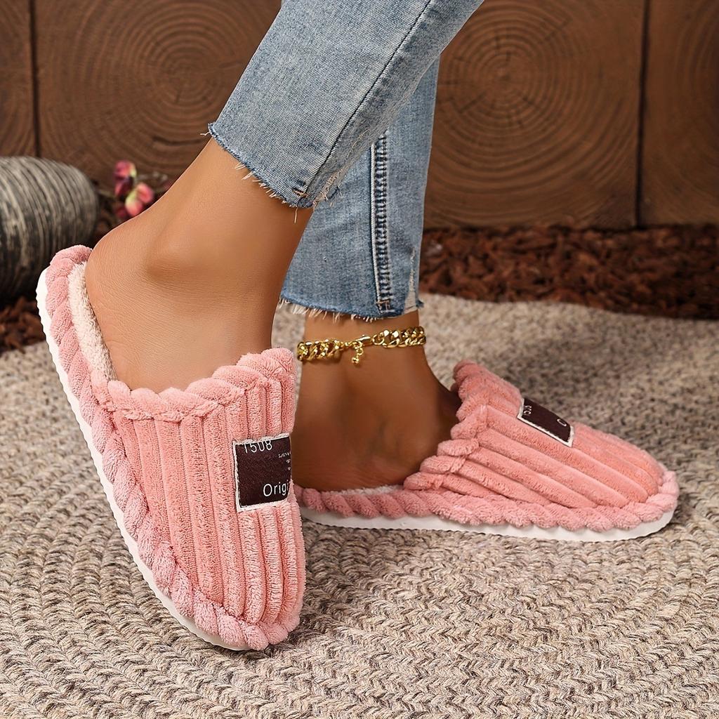 Multi Color Optional Fashionable Warm and Soft Fabric with Fluffy Plush Collar for Home Warm Winter Slippers - Skin Friendly Warm Couple Slippers
