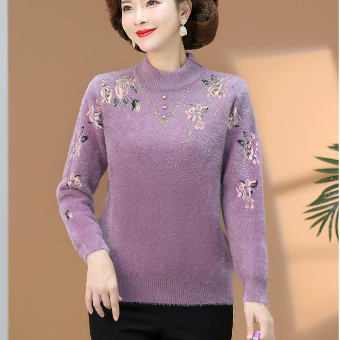 Осенне-зимний шерстяной свитер для мам с мягкой и липкой текстурой для женщин среднего и пожилого возраста с теплой основой и пуловером под ней