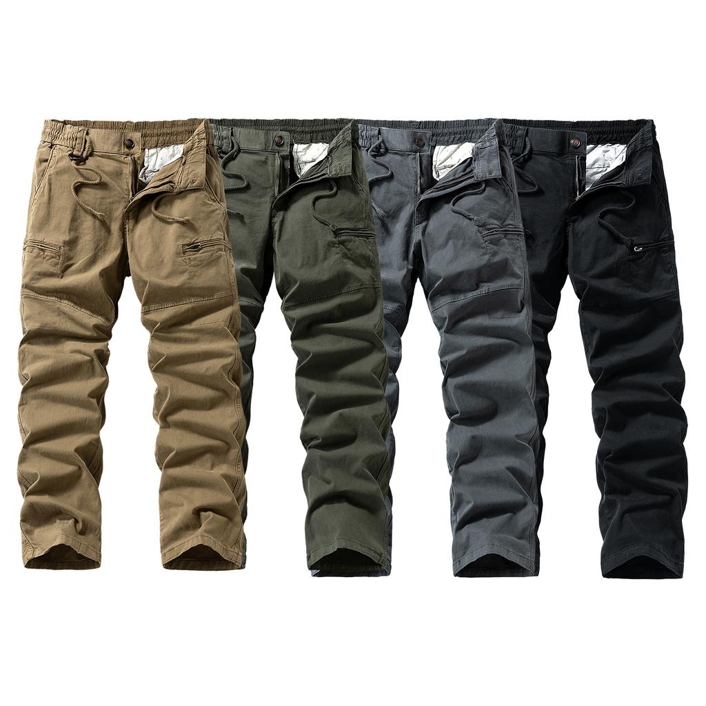 Functional Tactical Autumn and Winter Outdoor Cotton Short Sleeve Wear-resistant Straight Training Pants Multi-bag Solid Color Casual Pants Overalls