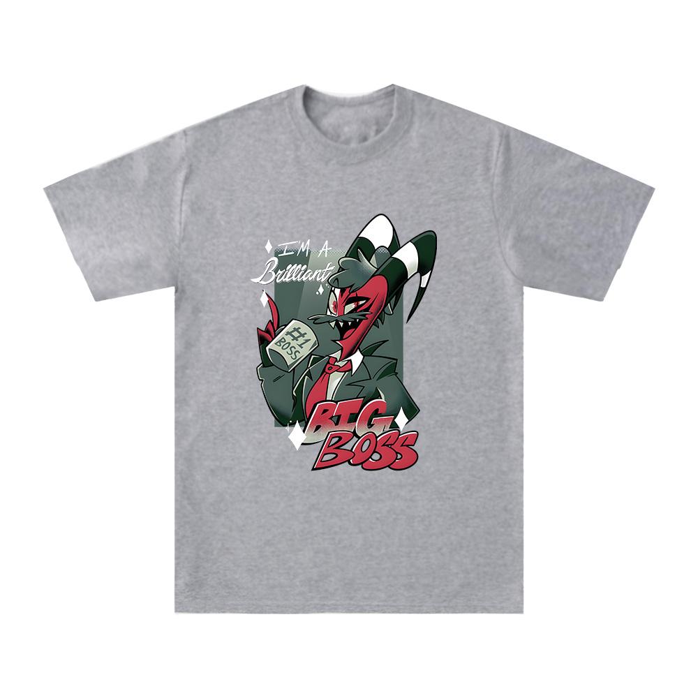 Brilliant Big Boss Cartoon Print Tshirt Helluva Boss Anime Pure Cotton tee WOMEN Unisex new Fashion Versatile top Comfort T shirts