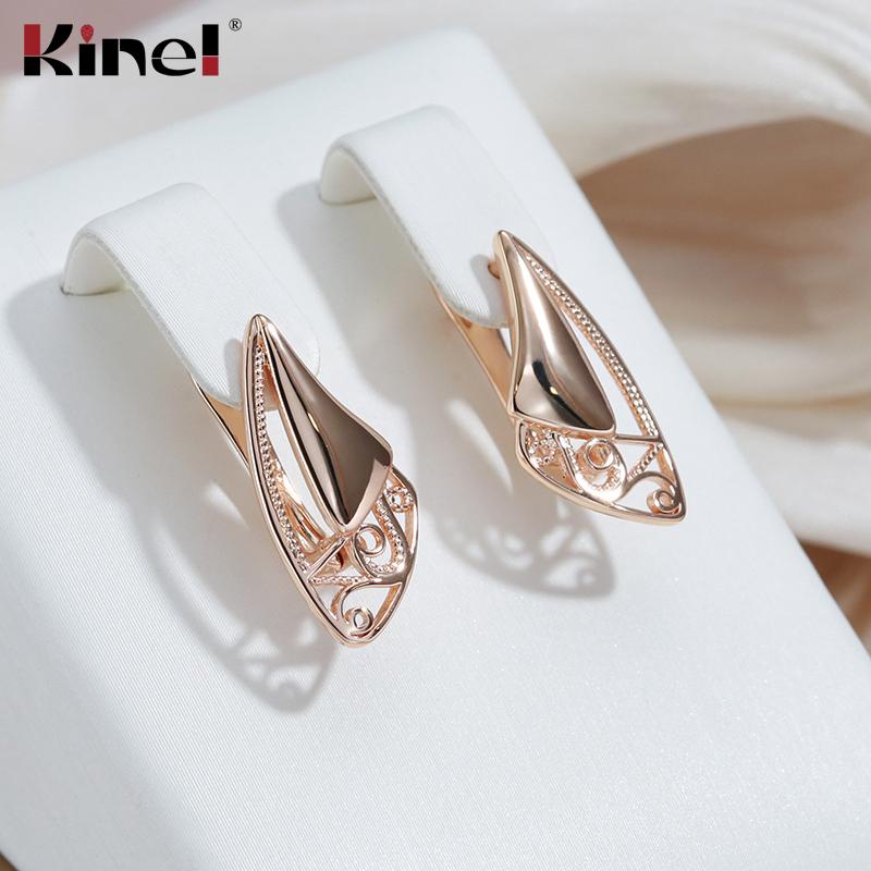 Kinel Rose Gold Glossy Leaf Drop Earrings For Women