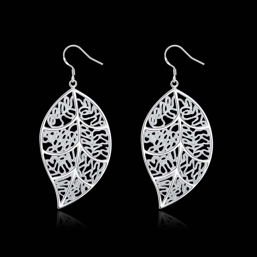 Новое поступление FineJewelry 100% настоящее серебро 925 пробы модные винтажные корейские длинные полые серьги-листья для женщин