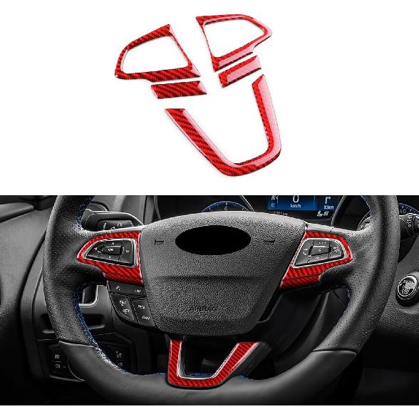 Real Carbon Fiber Steering Wheel, Button Chin Frame Covers for Ford Focus RS/ST/SE/ECO Boost (2015-2018), Decor Stickers Kit Interior Car