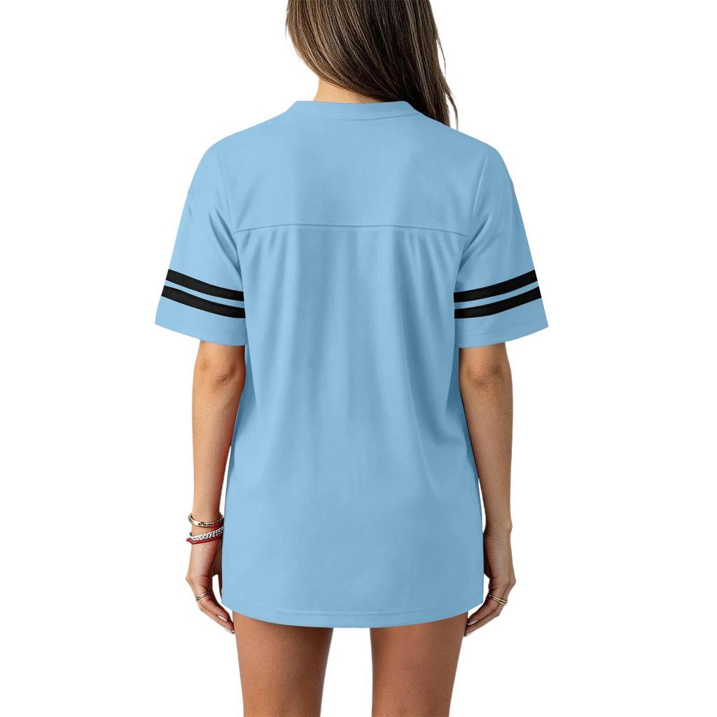 Women V Neck Short Sleeve Casual Top with Football Flag Print Loose Fit Sports T Shirt for 2026 Event Design