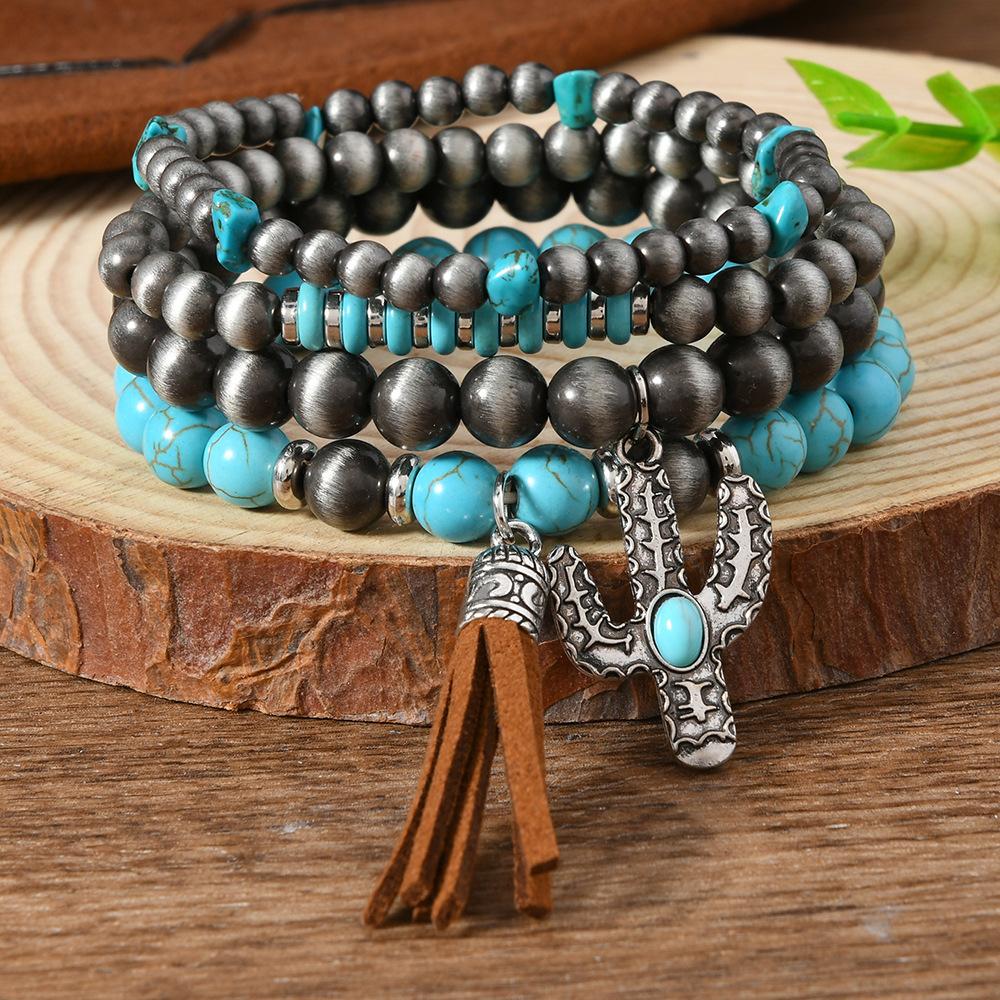 Bohemian Turquoise Beaded Bracelet Set Middle Eastern Prayer Beads Handmade Adjustable Ethnic Stacking Vacation Bracelets