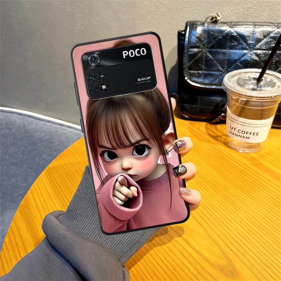 Чехол для Xiaomi Poco X3 X4 X5 X7 Pro C61 M3 M4 M7 Pro C50 F3 C40 C71 F1 M5 C75 Черный Мягкий Чехол для Телефона Мультяшный Рисунок Девочки